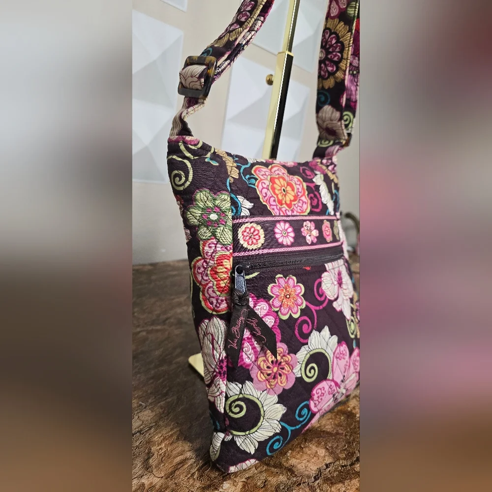 Vera Bradley Floral Quilted Hipster Crossbody Bag Brown Pink Shoulder Purse